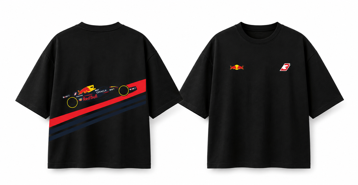 Ricciardo 3 Red Bull Racing Oversized Black T-Shirt – Motorsport Car Graphic
