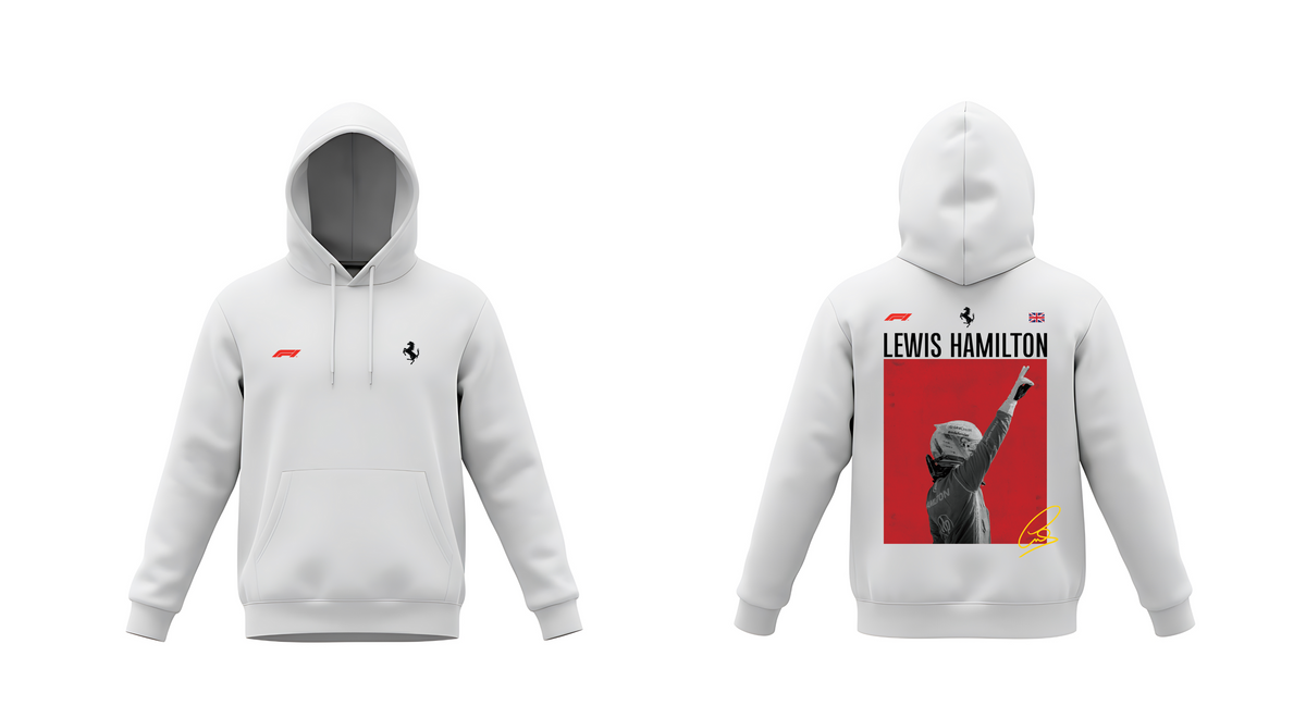 Lewis Hamilton Racing Graphic White Hoodie – Premium Motorsport Front & Back Print