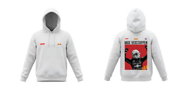 Max Verstappen Racing Graphic White Hoodie – Front & Back Motorsport Print