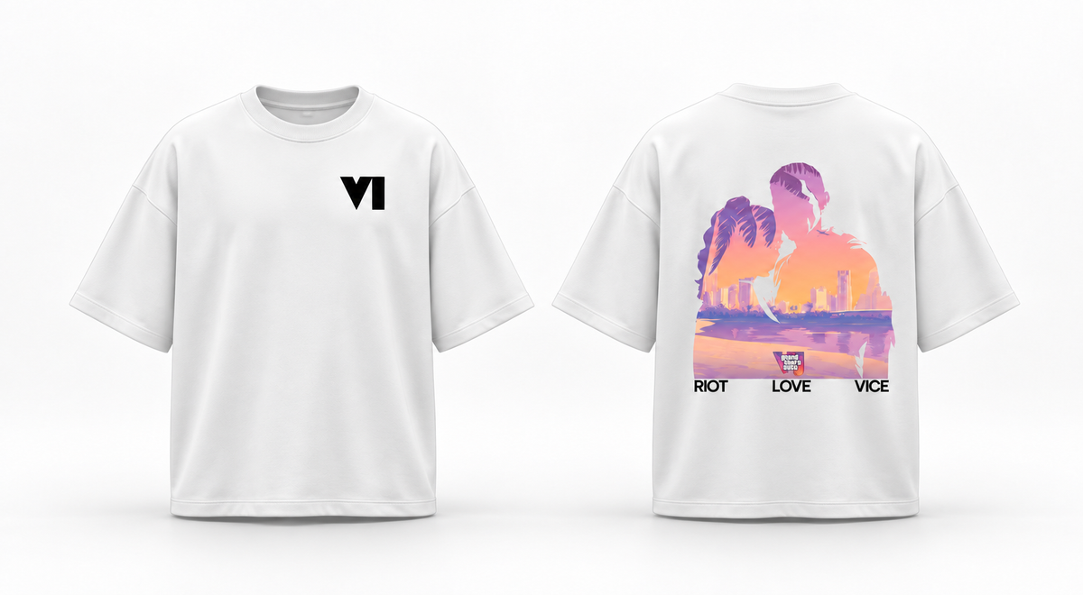 GTA VI- Riot Love Vice White Oversized T-Shirt