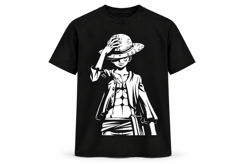 Luffy Straw Hat Anime Regular Black T-Shirt