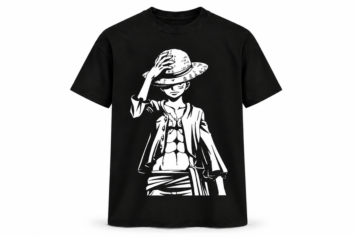 Luffy Straw Hat Anime Regular Black T-Shirt