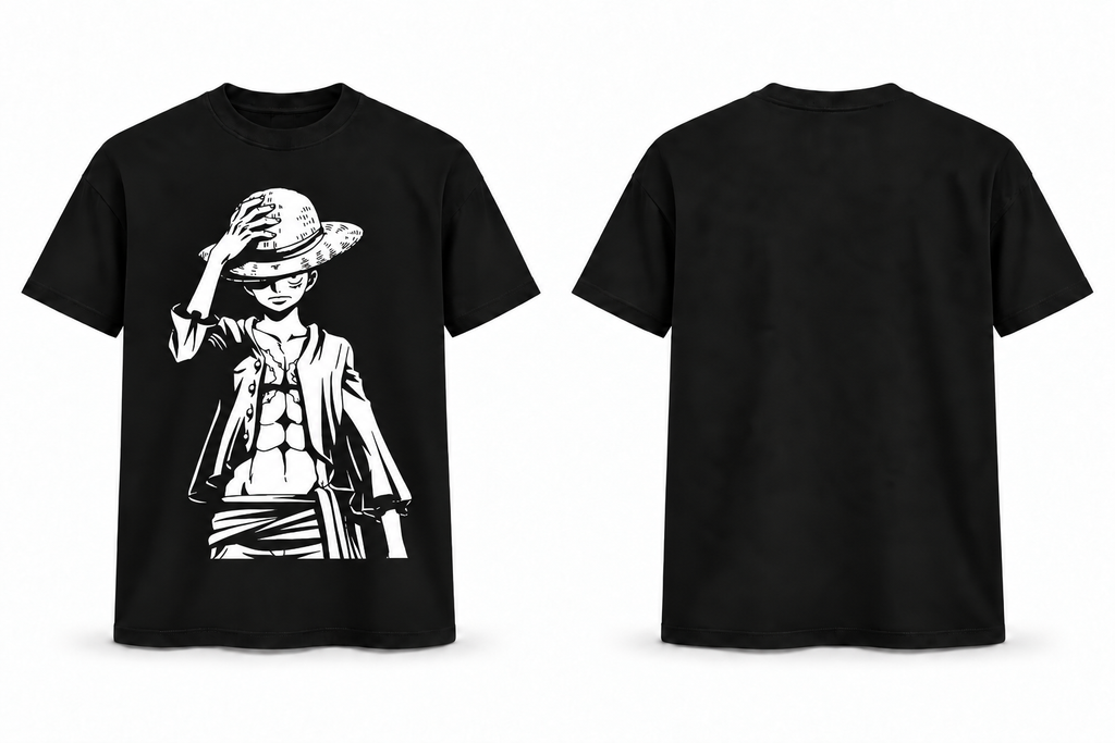 Luffy Straw Hat Anime Regular Black T-Shirt