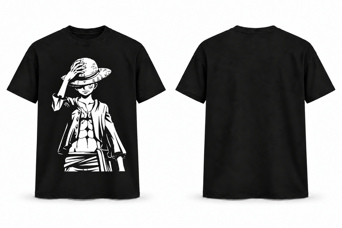 Luffy Straw Hat Anime Regular Black T-Shirt