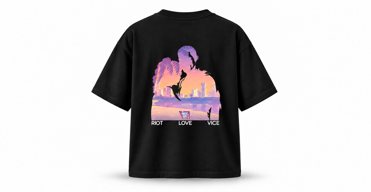 GTA VI-Riot Love Vice Black Oversized T-Shirt