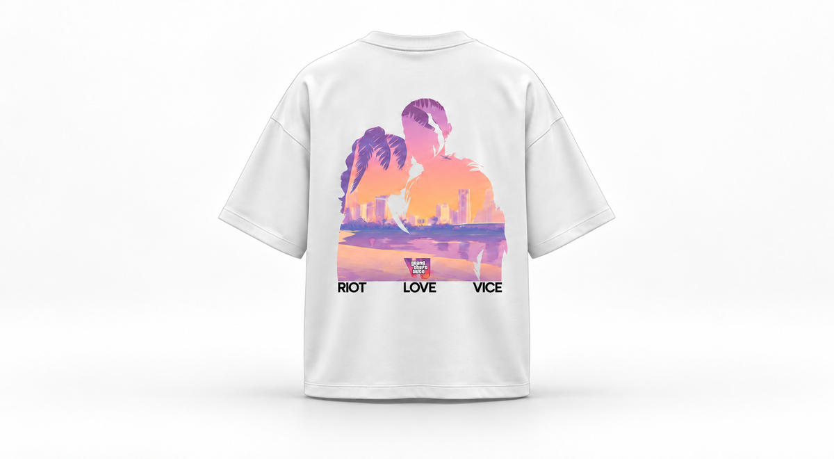 GTA VI- Riot Love Vice White Oversized T-Shirt
