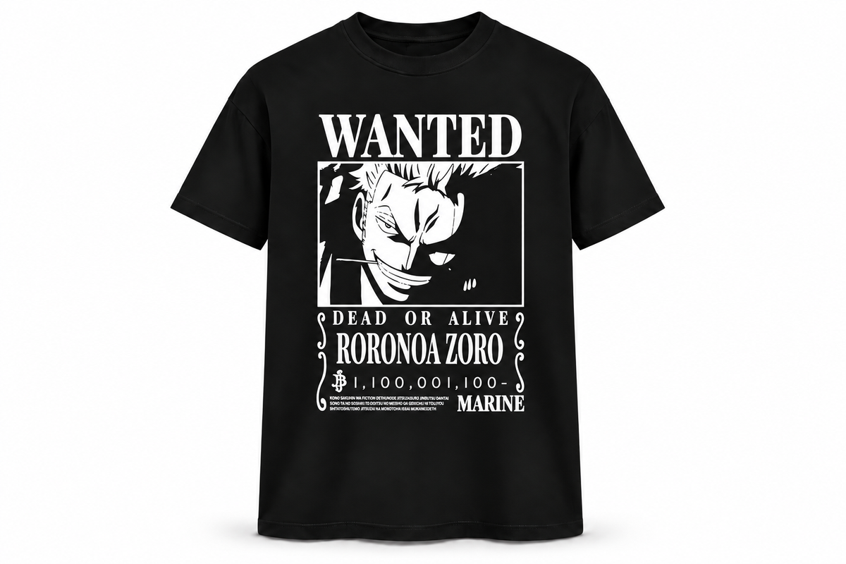 Roronoa Zoro Wanted Poster Black Graphic T-Shirt