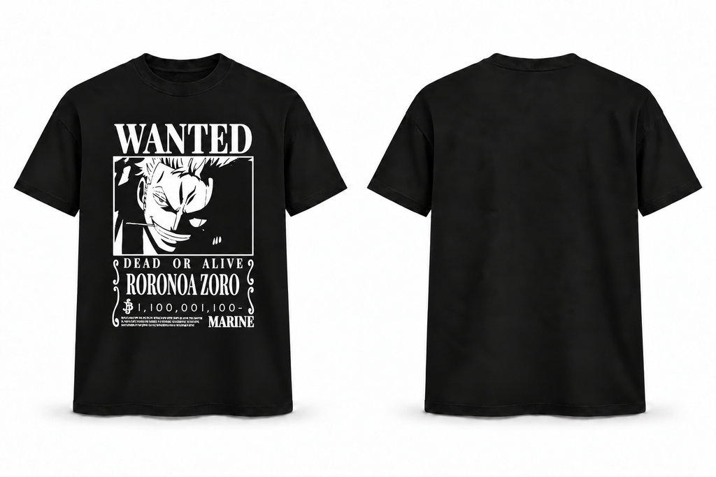 Roronoa Zoro Wanted Poster Black Graphic T-Shirt