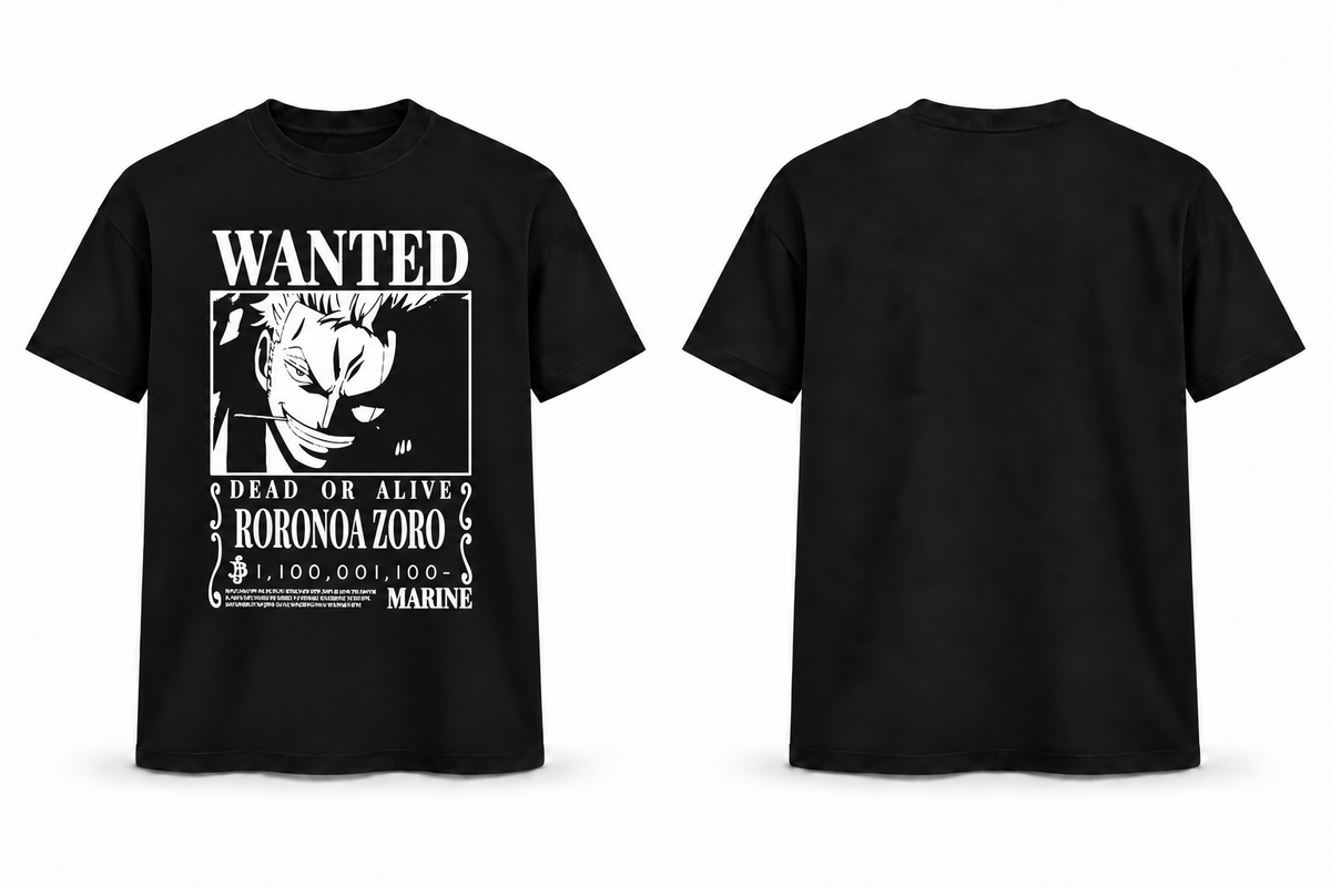 Roronoa Zoro Wanted Poster Black Graphic T-Shirt